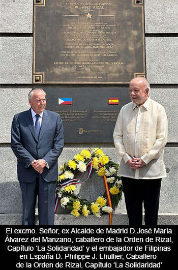 Ofrenda floral ante el Monumento de José Rizal por el 162º aniversario de su nacimiento