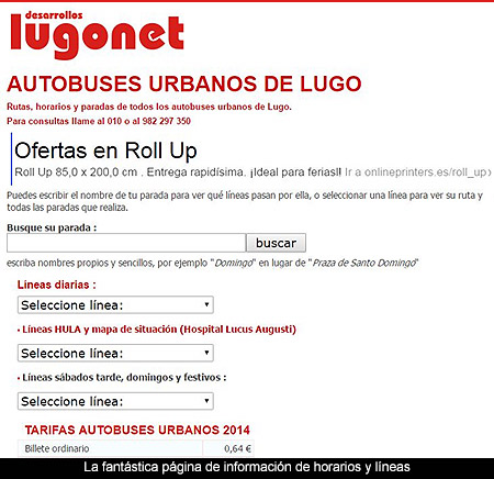 La web NO municipal sobre líneas y horarios de autobús de Lugo