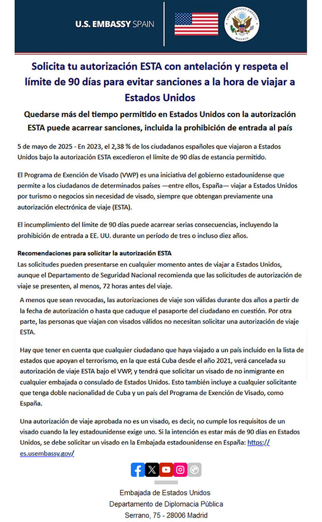 Nuevo requisito para viajar a EE.UU. con la autorización ESTA