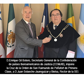El Rector de la SEI, Juan Solaeche-Jaureguizar y Bielsa, condecorado con la Cruz de la Orden de San Raimundo de Peñafort de Primera Clase