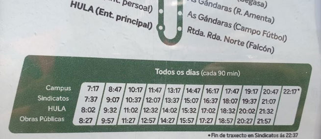 Ir y volver en bus de la Ronda al HULA 50 minutos (más las esperas)