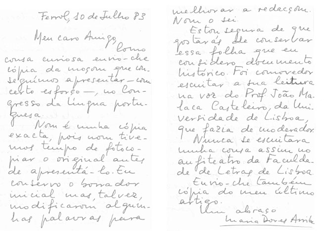 Epistolario de María das Dores Arribe e Jose María Monterroso (1983-1984)