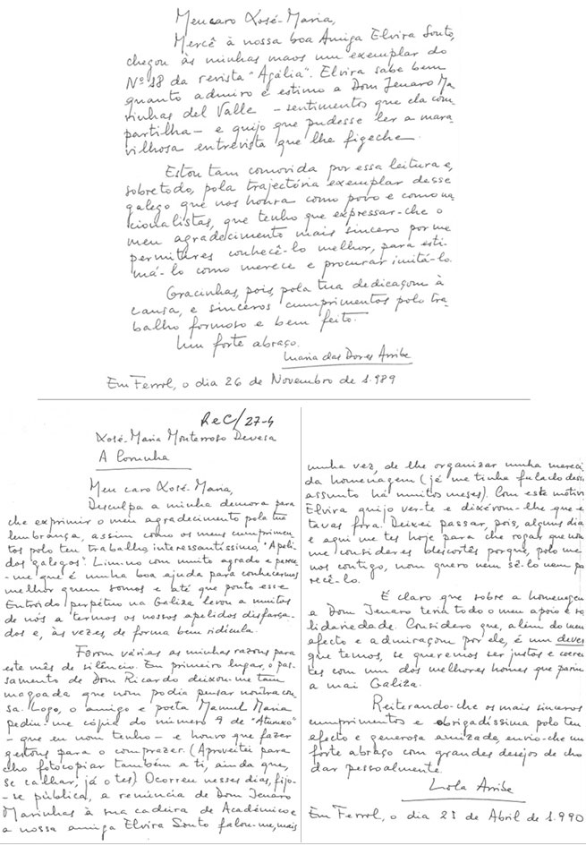 Epistolario de María das Dores Arribe e Xosé María Monterroso (1989-1990)