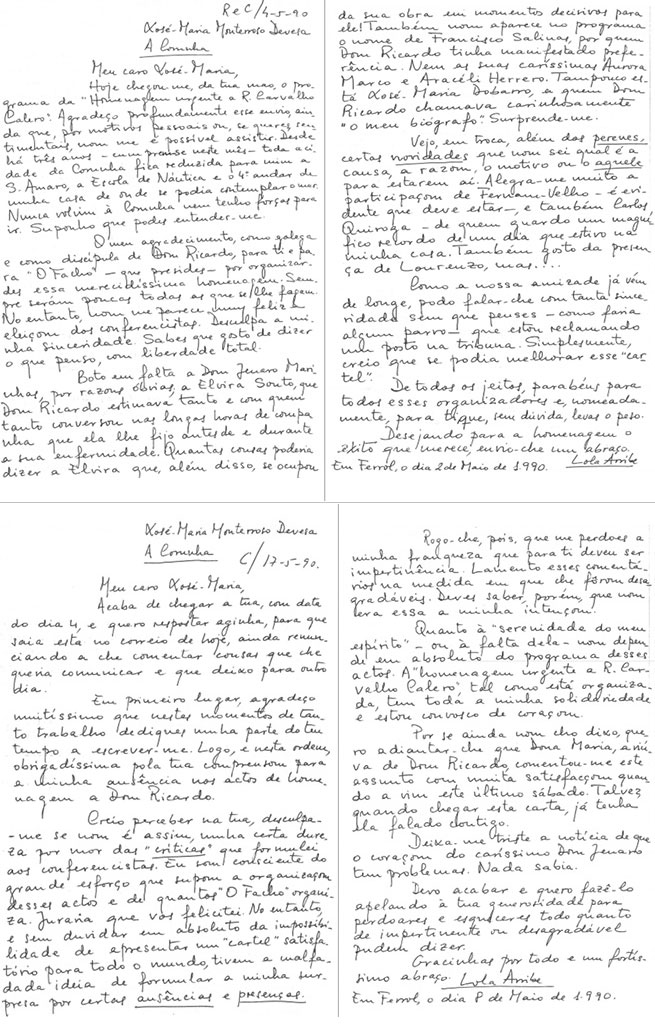 Epistolario de María das Dores Arribe e Xosé María Monterroso (1989-1990)